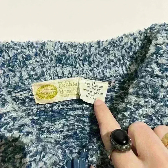 Vintage Pebble Beach Sportswear Womens Teal Zip Knit Jacket Sweater Size Small - Picture 3 of 8